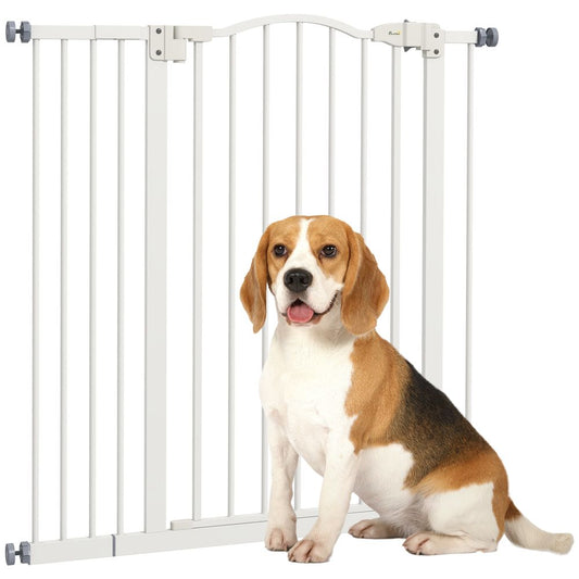 PawHut 74-94cm Adjustable Metal Pet Gate Safety Barrier w/ Auto-Close Door White