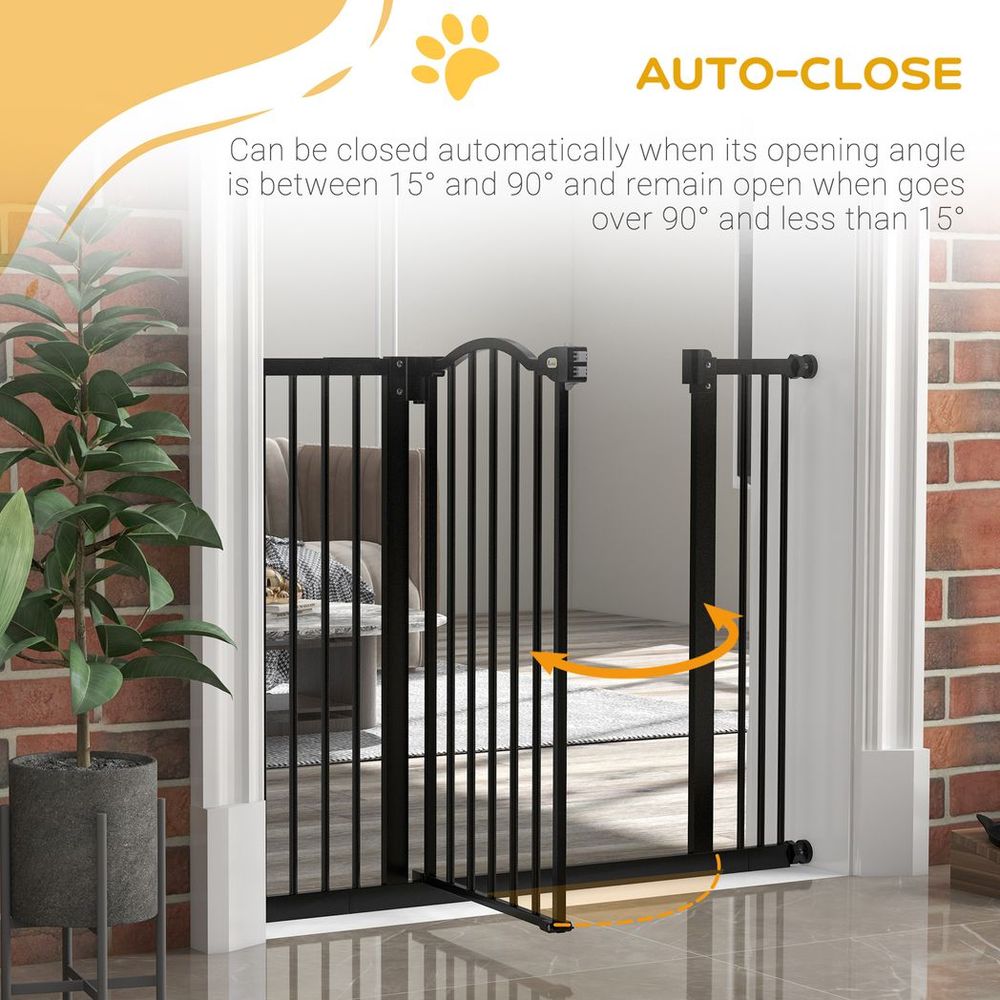 PawHut 74-100cm Adjustable Metal Pet Gate Safety Barrier w/ Auto-Close Black