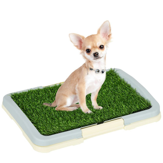 PawHut Dog Toilet Indoor w/ Artificial Grass, Grid Panel, Tray, 46.5 x 34cm