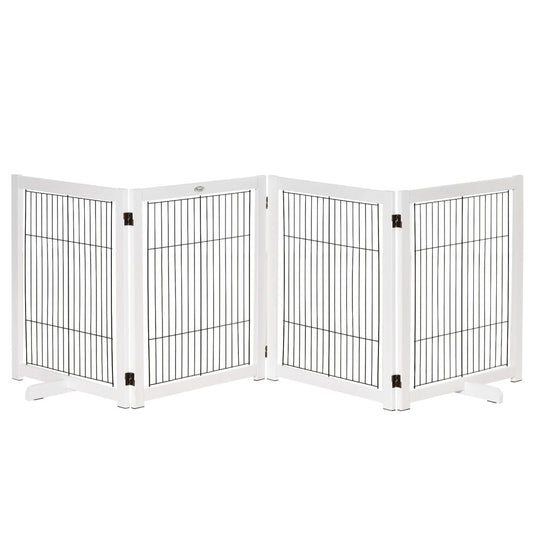 Freestanding Folding Pet Gate 4 Panels Dog Puppy Barrier with Support Feet