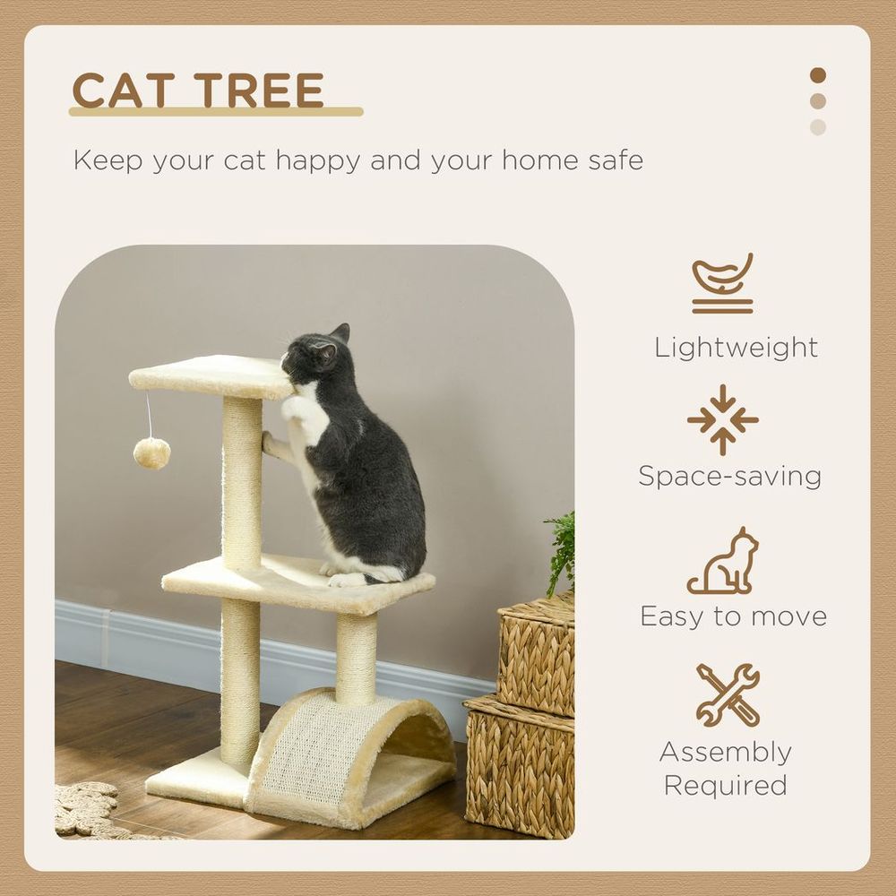 PawHut 72cm Cat Tree Climbing Tower with Sisal Scratching Post - Cream White