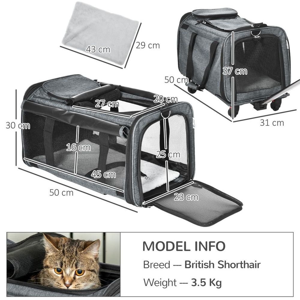 4 in 1 Pet Carrier On Wheels for Cats XS Dogs W/ Telescopic Handle, Grey