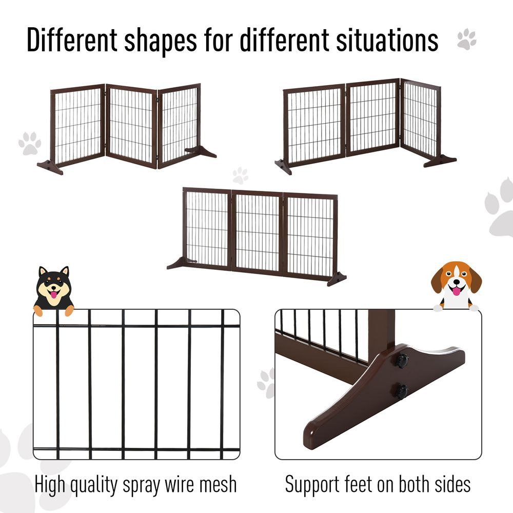 3 Panel Pet Gate Frame Indoor Foldable Dog Barrier w/Supporting Foot Pawhut