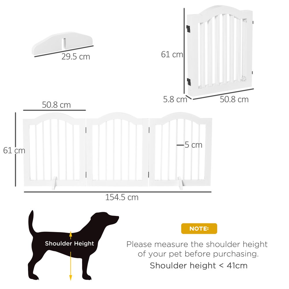 3 Panels Dog Gate w/ Support Feet Fence Safety Barrier Freestanding Wood White