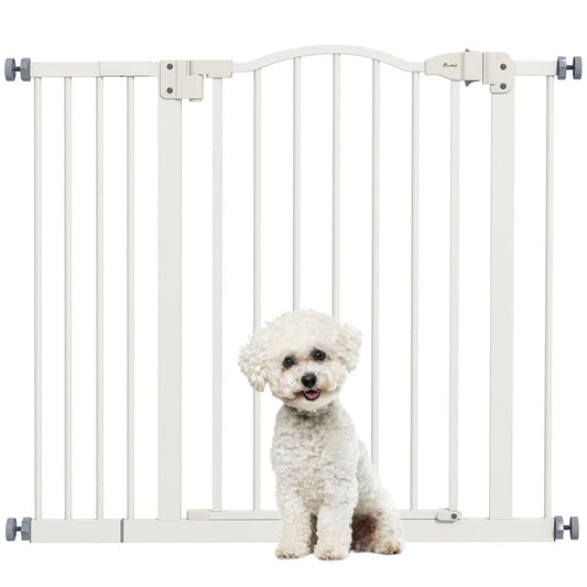 PawHut 74-94cm Adjustable Metal Pet Gate Safety Barrier w/ Auto-Close White