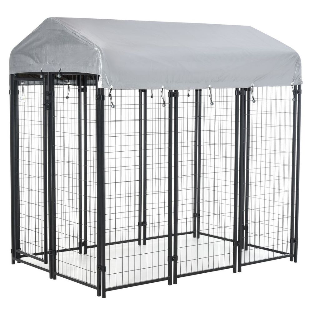 Outdoor Dog Kennel, Metal Dog Run with Canopy, 120 x 120 x 138cm