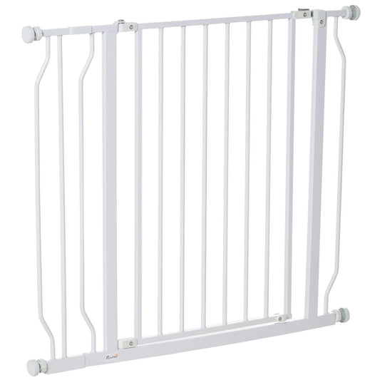 PawHut Dog Gate Wide Stair Gate with Door Pressure Fit, 75-95W cm, White