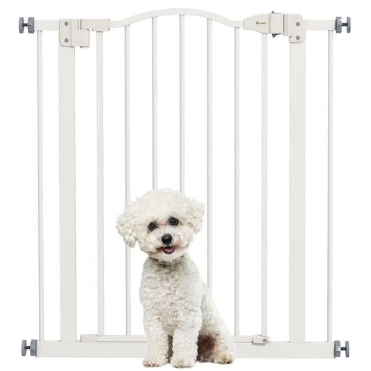 PawHut 74-80cm Adjustable Metal Pet Gate Safety Barrier w/ Auto-Close White