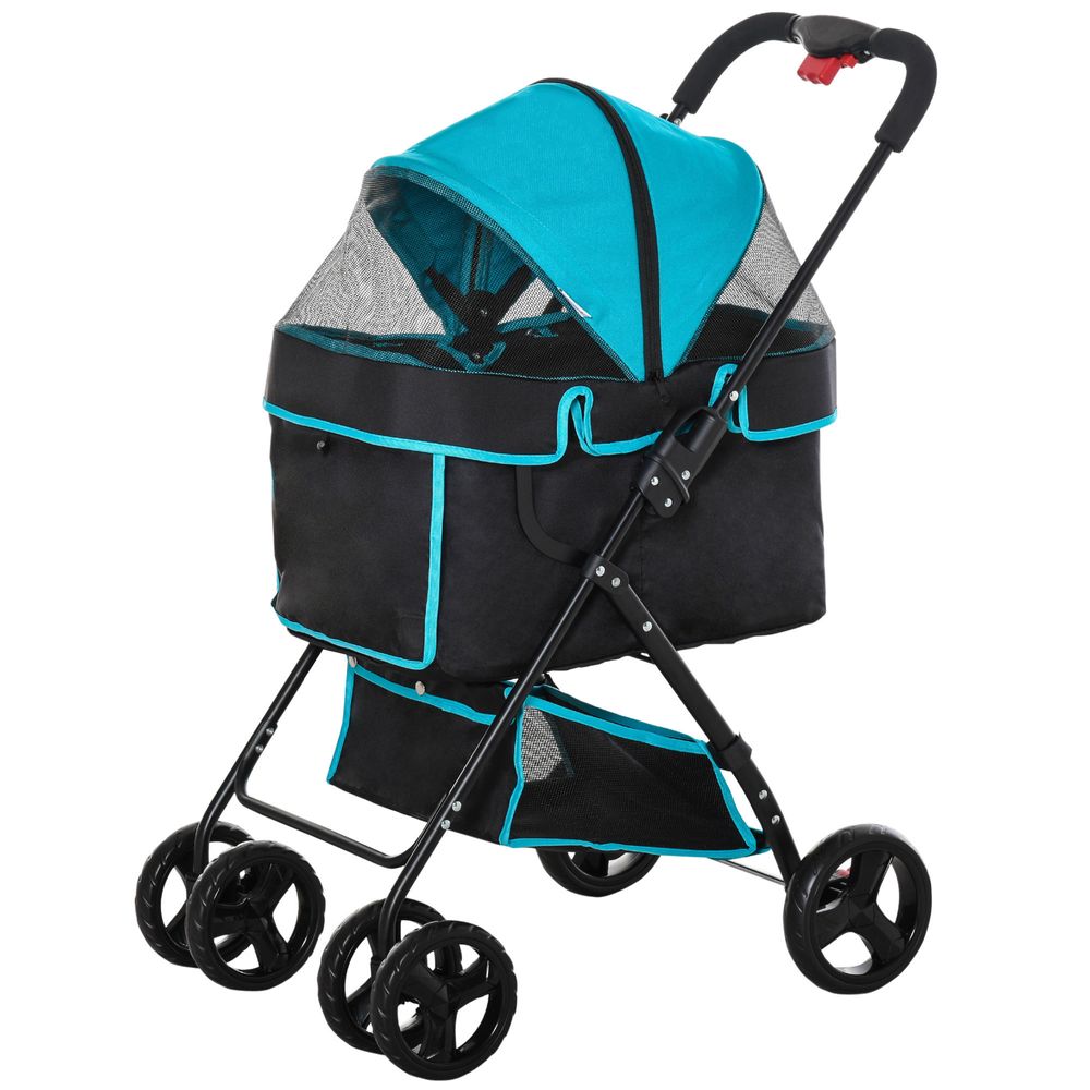 Pet Stroller Foldable Carriage w/ Brake Basket Adjustable Canopy Removable Cloth