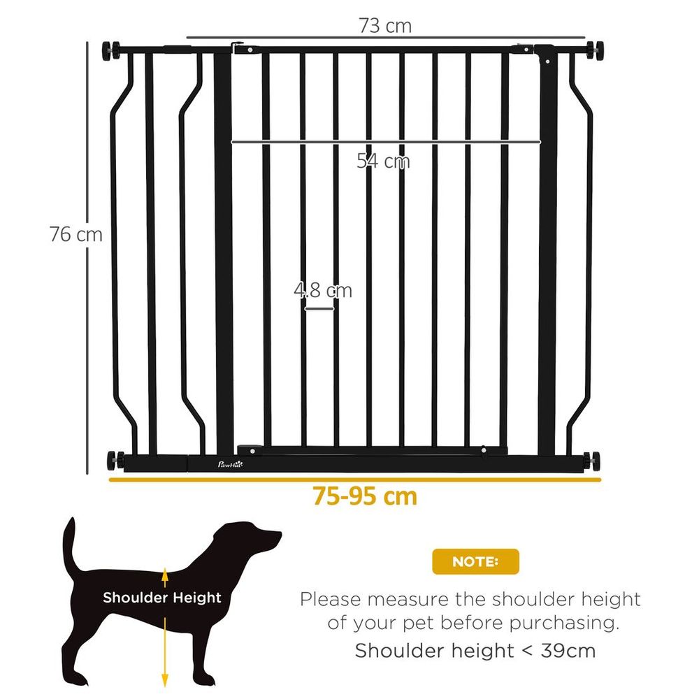 PawHut Dog Gate Wide Stair Gate with Door Pressure Fit, 75-95W cm, Black