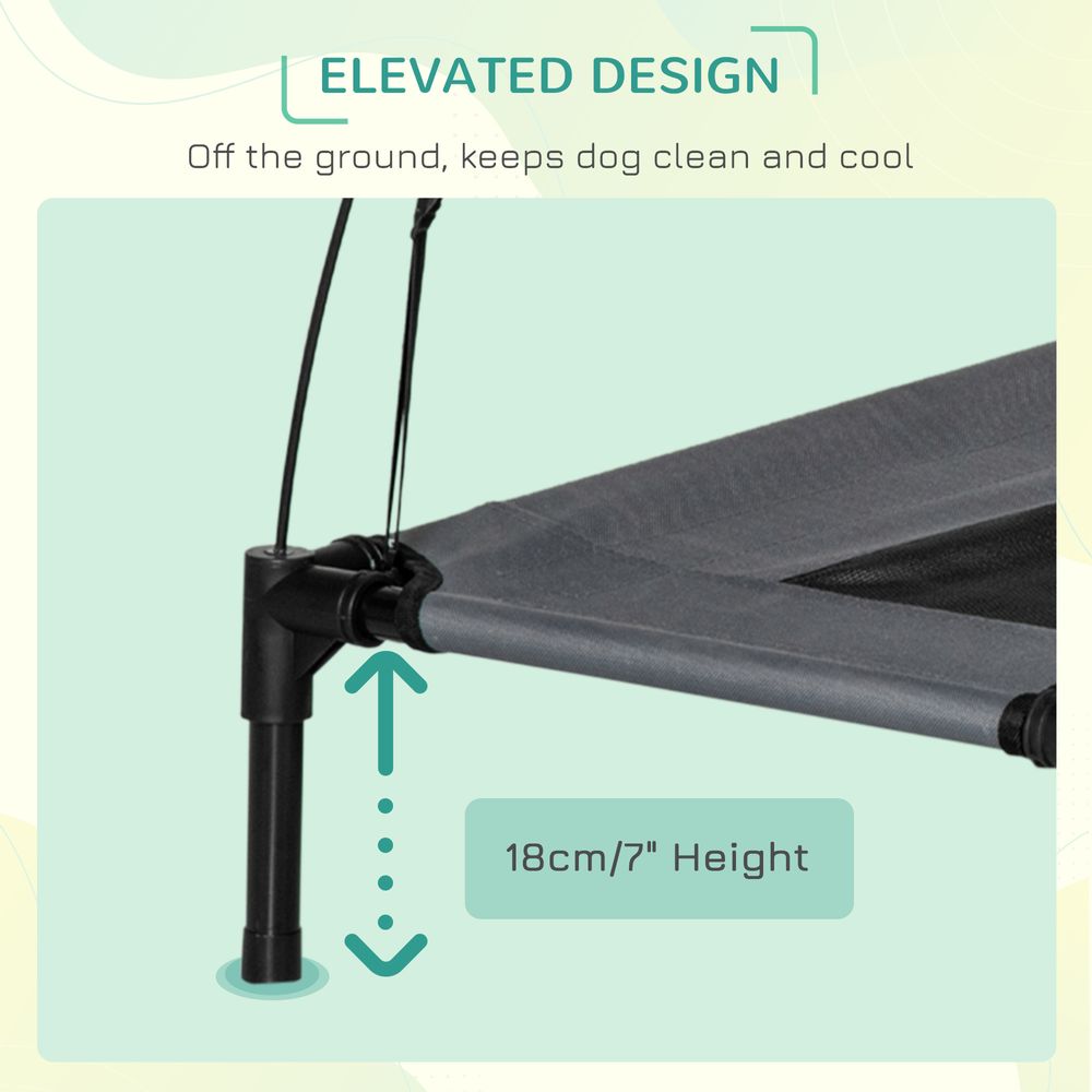 92 cm Elevated Dog Bed Cooling Raised Pet Cot UV Protection Canopy Grey Pawhut