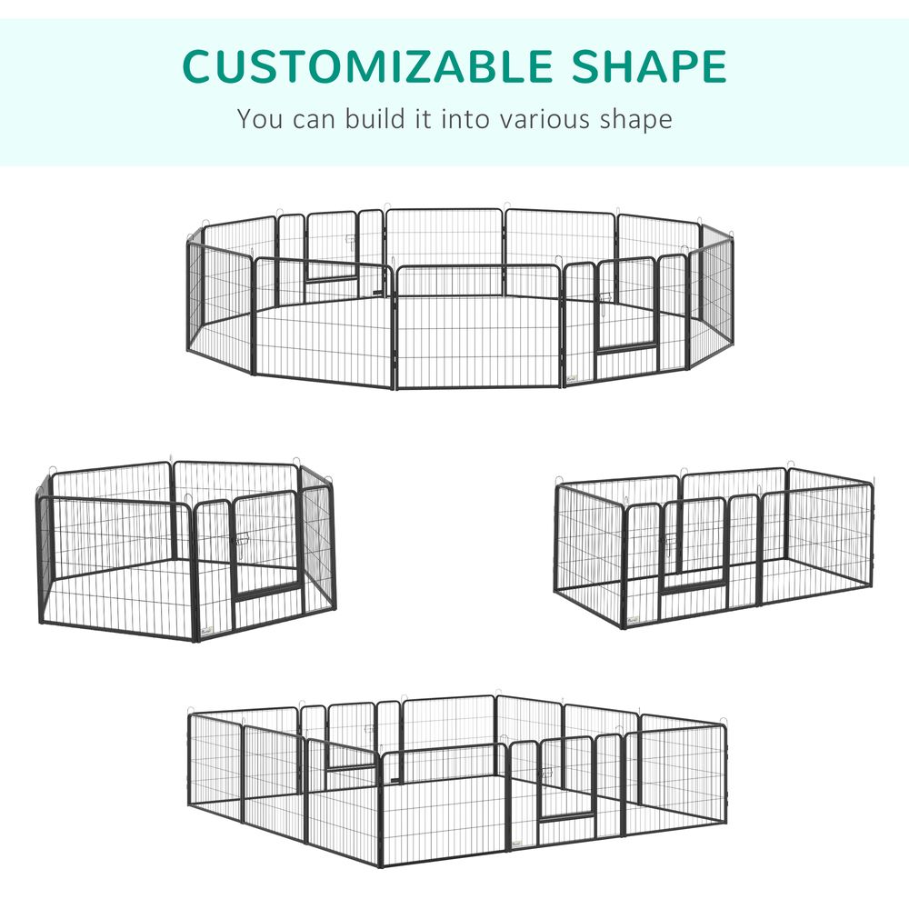 12 Panels Pet Playpen, Heavy-Duty Dog Fence DIY Design w/ Doors, 80 x 60 cm