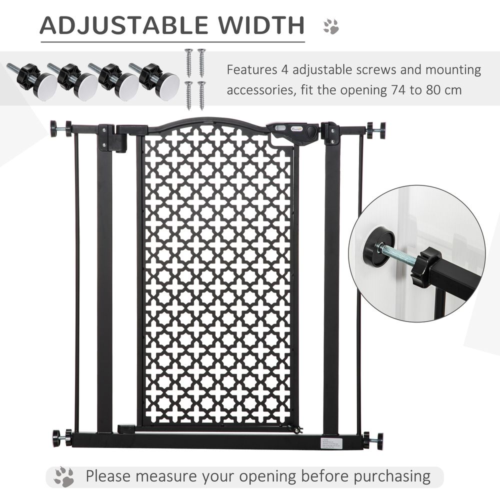 74-80 cm Pet Safety Gate Stair Pressure Fit w/ Auto Close Double Locking, Black