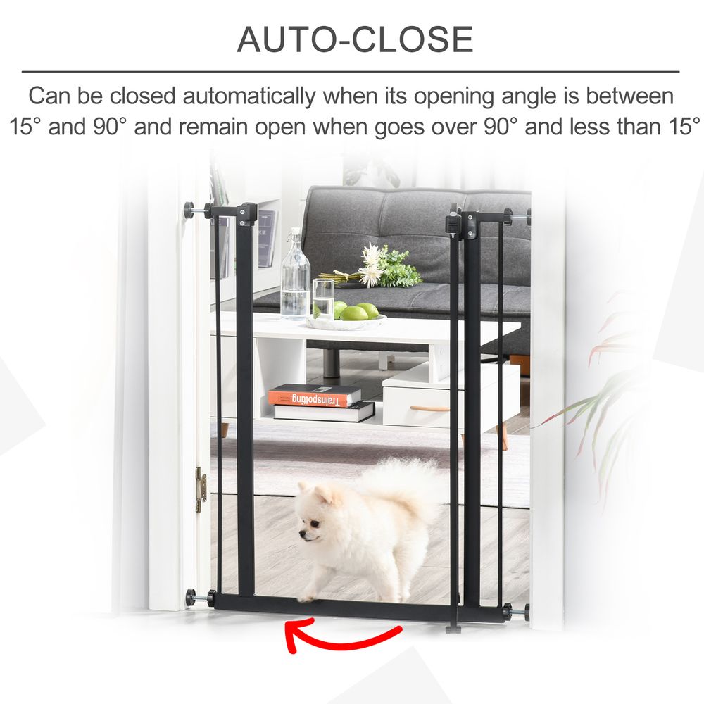 74-80cm Adjustable Metal Pet Gate Safety Barrier w/ Auto-Close Door Black