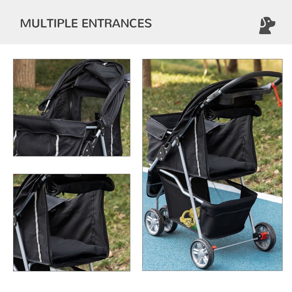 Pet Stroller Pushchair Carrier for Cat Puppy with 3 Wheels Black