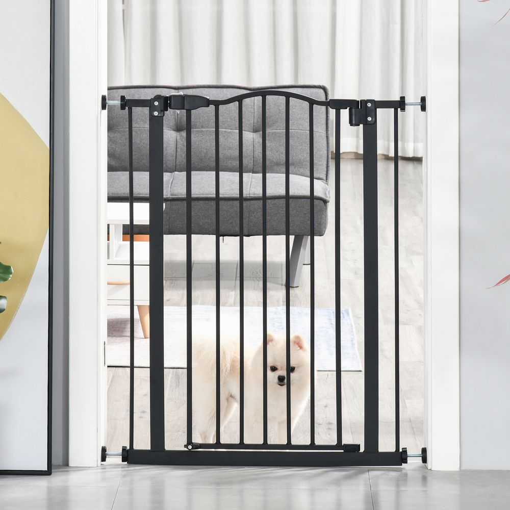 74-80cm Adjustable Metal Pet Gate Safety Barrier w/ Auto-Close Door Black