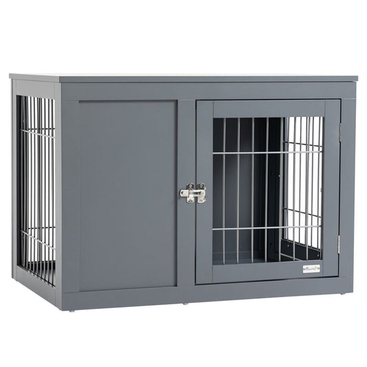 Furniture-Style Dog Crate Two Lockable Doors, for Small & Medium Dogs Pawhut