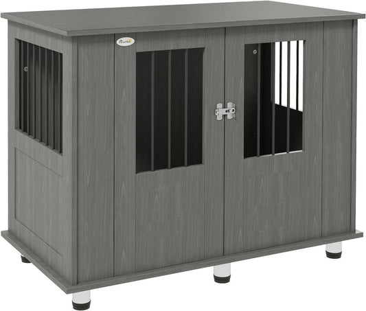 PawHut Dog Crate Kennel Cage for Medium Large Dog, Indoor End Table, Grey