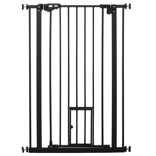 Extra Tall Dog Gate with Cat Door Auto Close for Stairs 74-80 cm Wide Pawhut