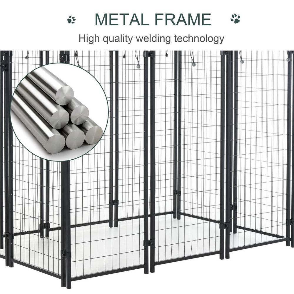 Outdoor Dog Kennel, Metal Dog Run with Canopy, 120 x 120 x 138cm