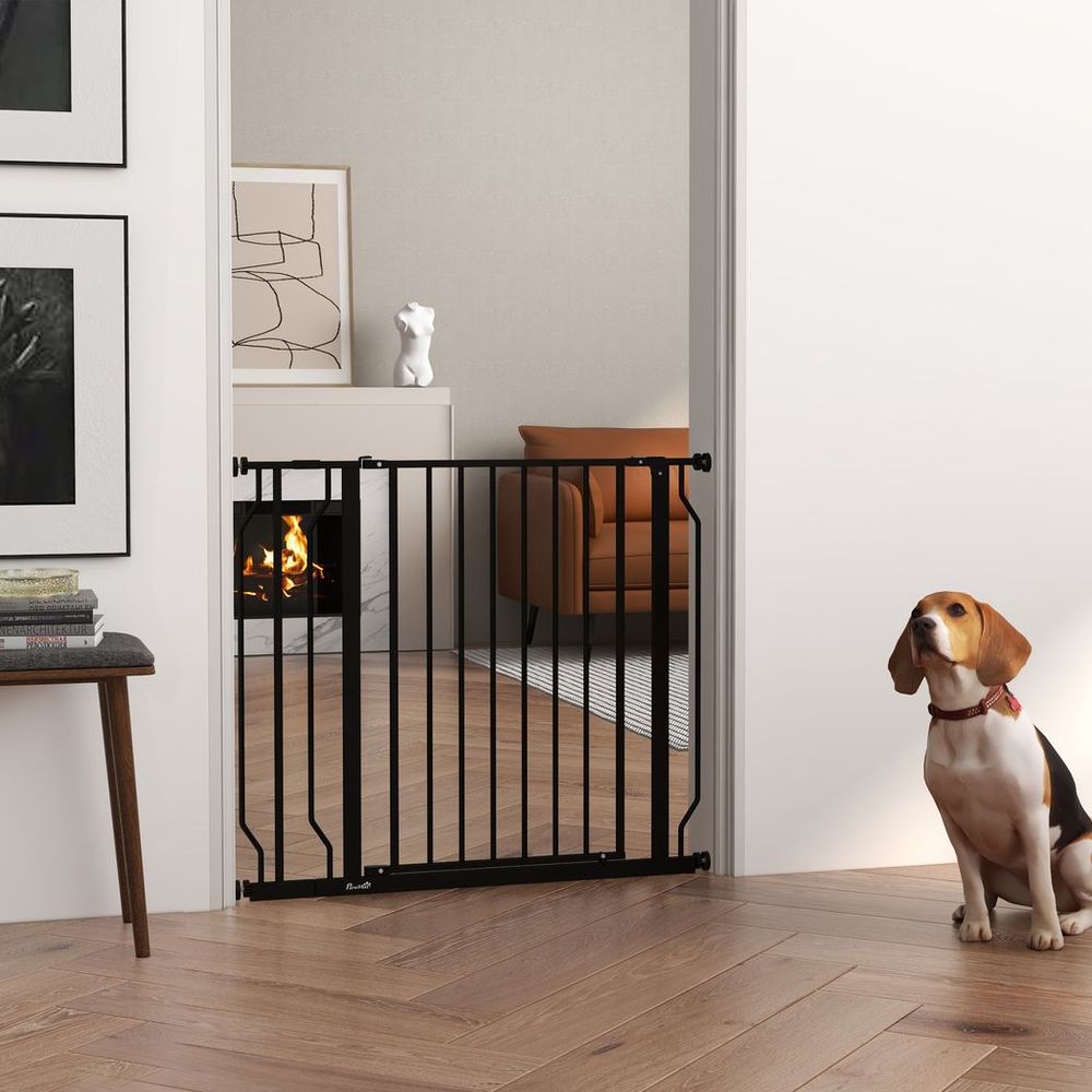 PawHut Dog Gate Wide Stair Gate with Door Pressure Fit, 75-95W cm, Black