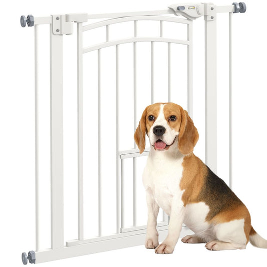 PawHut Pressure Fit, Safety Gate Dog Gate w/ Small Cat Door Opening, 74-80cm