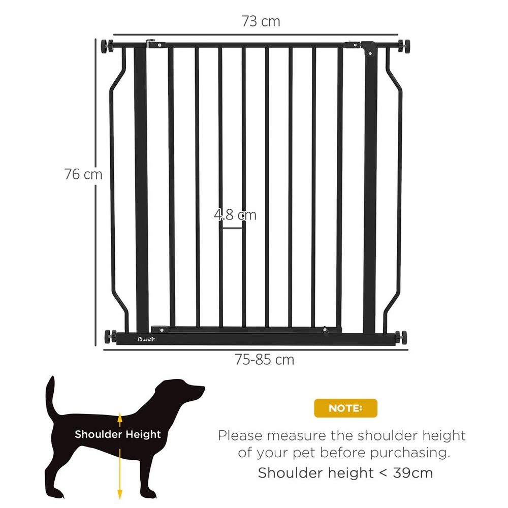 PawHut Dog Gate Wide Stair Gate w/ Door Pressure Fit, 75-85W cm, Black