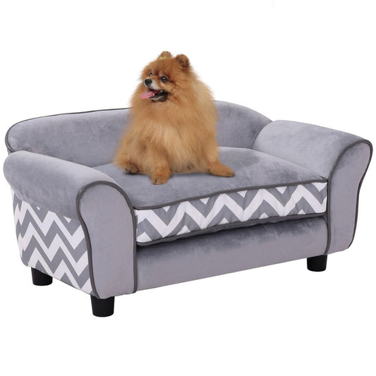 Dog Sofa Cat Couch Bed for XS Dogs w/ Removable Sponge Cushion - Grey