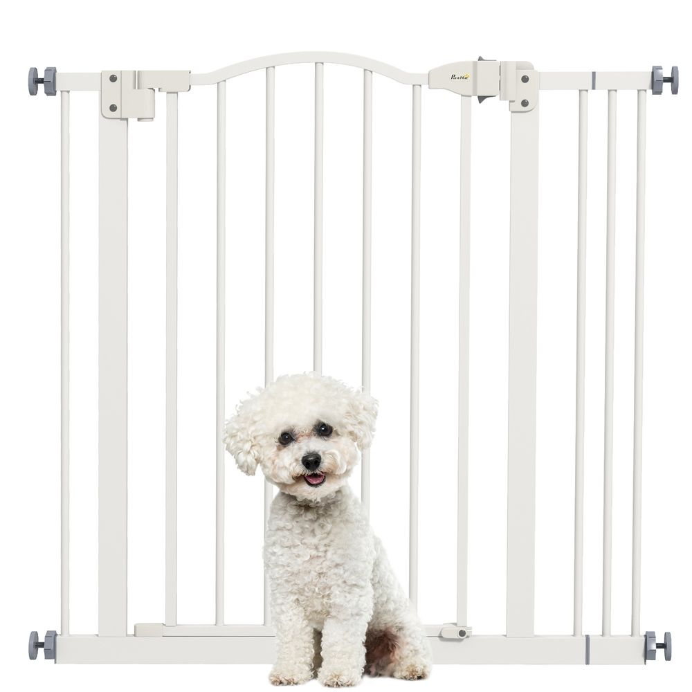 PawHut 74-87cm Adjustable Metal Pet Gate Safety Barrier w/ Auto-Close White