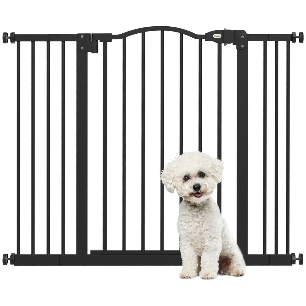 PawHut 74-100cm Adjustable Metal Pet Gate Safety Barrier w/ Auto-Close Black