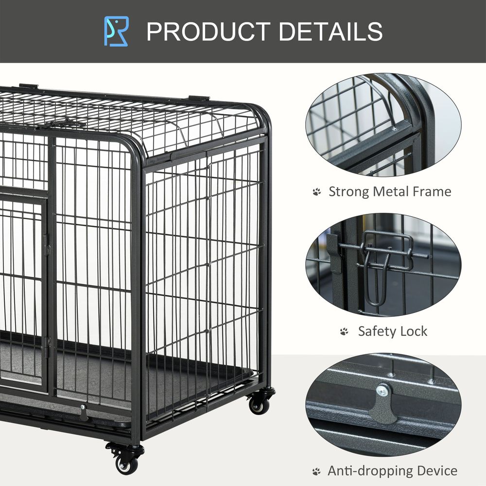 81x125cm Metal Dog Cage Kennel Locking Door & Wheels Extra Large Pets Pawhut