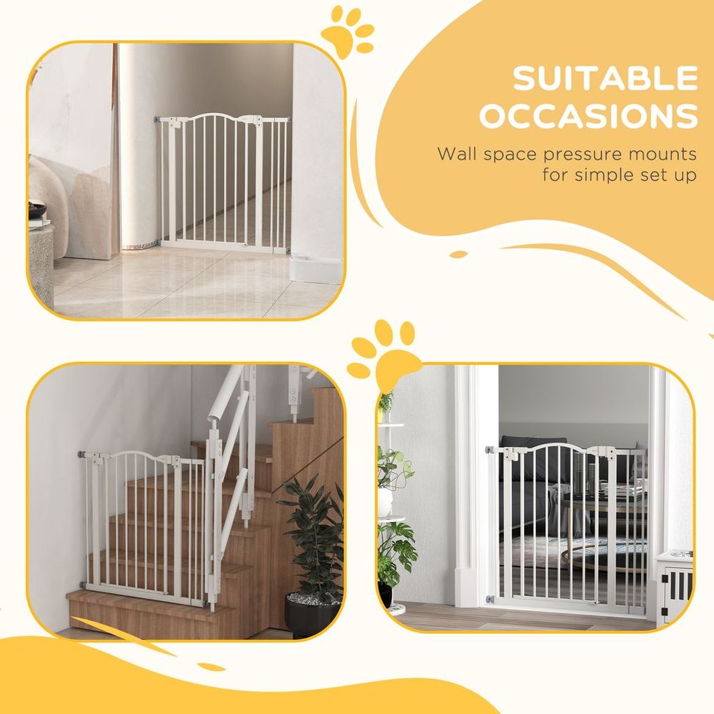 PawHut 74-87cm Adjustable Metal Pet Gate Safety Barrier w/ Auto-Close White