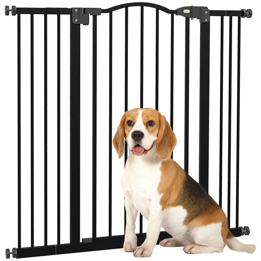 PawHut 74-100cm Adjustable Metal Pet Gate Safety Barrier w/Auto-Close Door Black