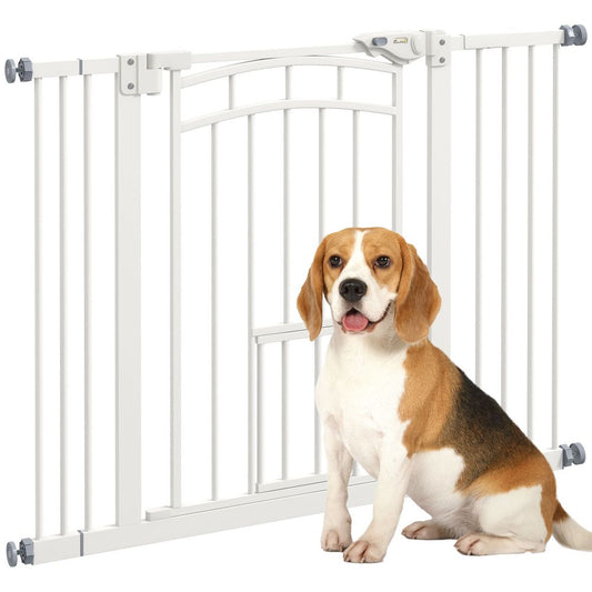 PawHut Pressure Fit Safety Gate, Dog Gate w/ Small Cat Door, 74-100cm Openings