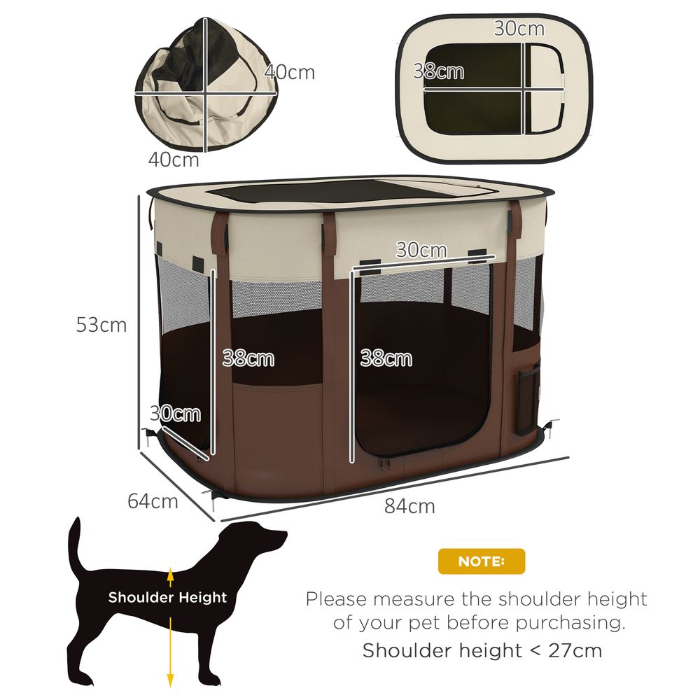 PawHut Portable Dog Pen for Puppies, Rabbits, Kittens, Guinea Pigs - Brown