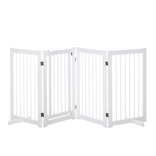 Wooden Freestanding Pet Gate 4 Panels 91cm Foldable Dog Fence w/ Support Feet