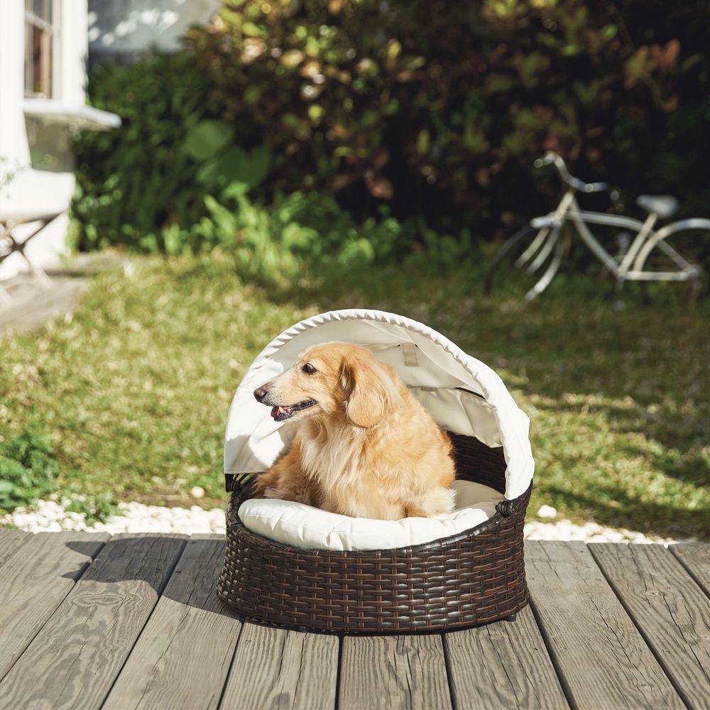 Indoor Outdoor Rattan Cat or Dog Bed, Canopy & Cushion ST-N10004-UK