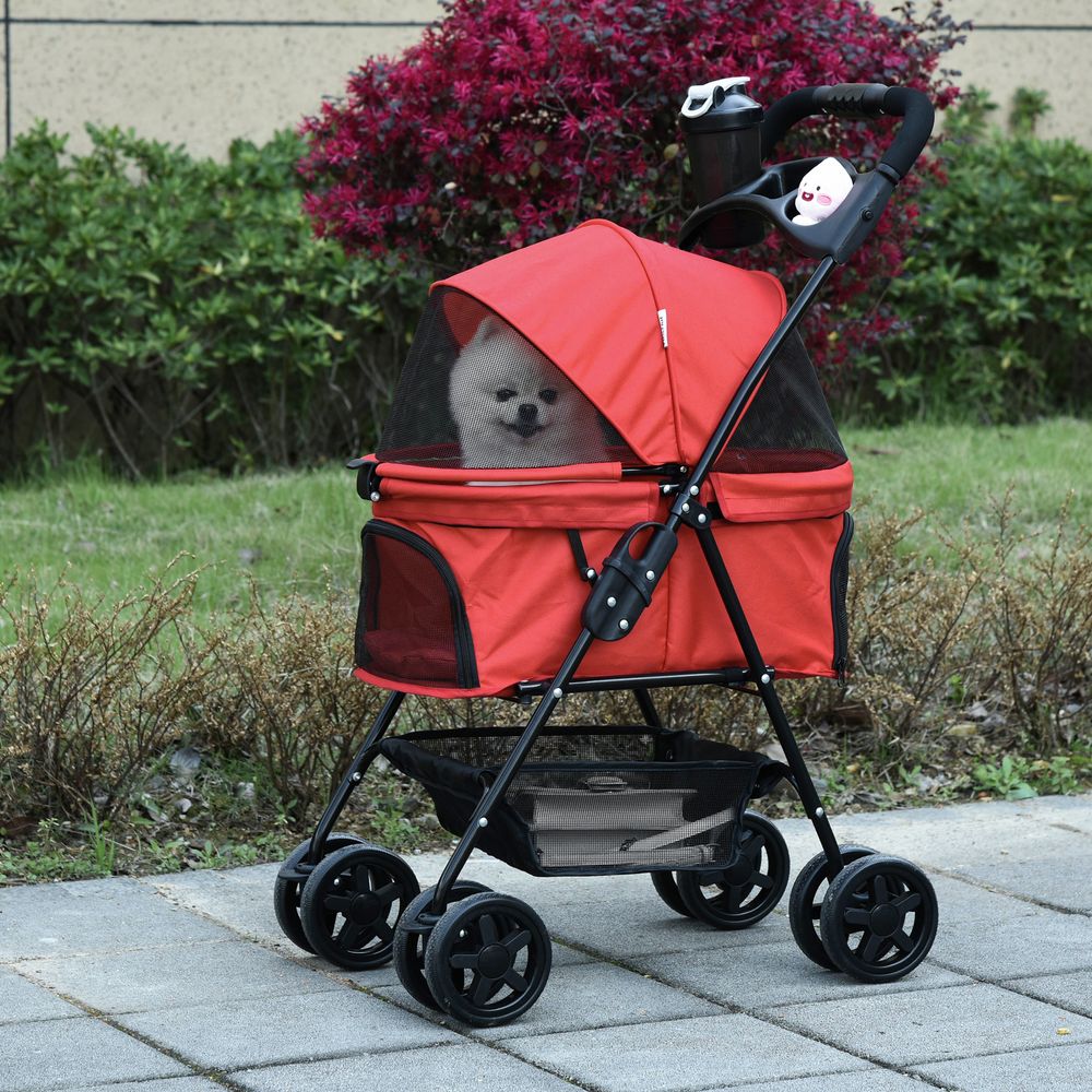 Pet Stroller No-Zip Foldable Travel Carriage with Brake Basket Adjustable Canopy