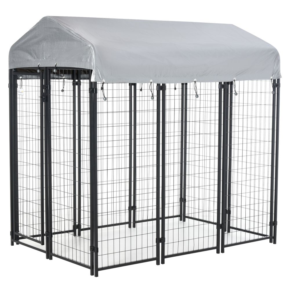 Outdoor Dog Kennel, Metal Dog Run with Canopy, 120 x 120 x 138cm