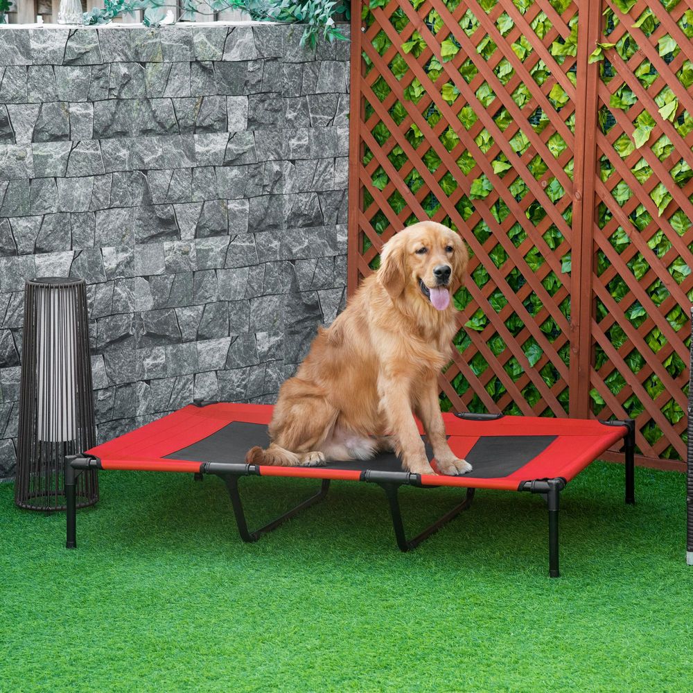 Cooling Elevated Dog Bed Portable Raised Pet Cot for Indoor & Outdoor, Red