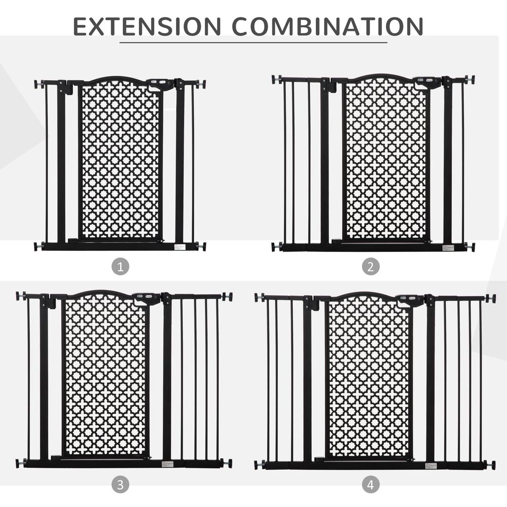 74-105 cm Pet Safety Gate Pressure Fit Stair with Double Locking, Black Pawhut