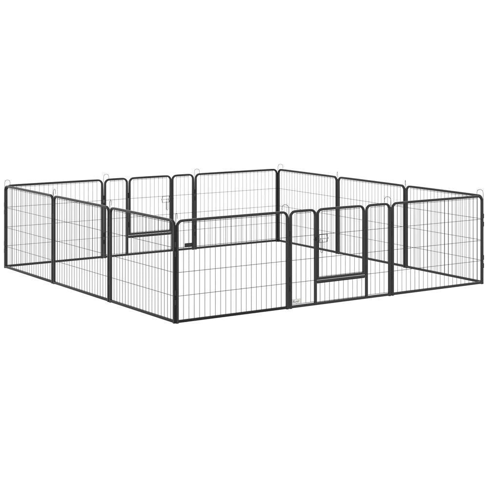 12 Panels Pet Playpen, Heavy-Duty Dog Fence DIY Design w/ Doors, 80 x 60 cm