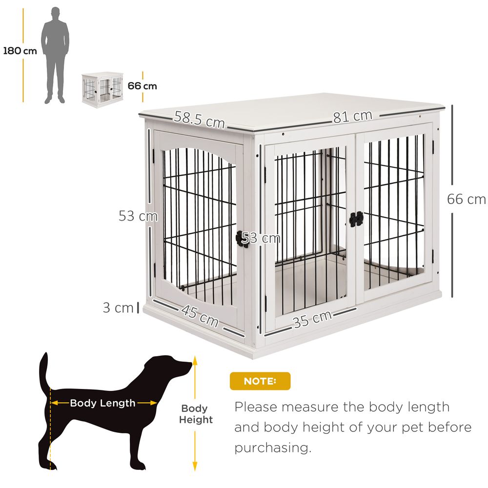 Wooden Dog Crate End Table Pet Puppy Cage w/Metal Wire for Small Dog White