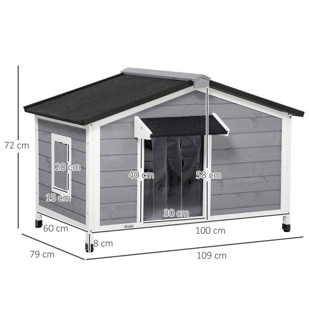 Large Wooden Dog Kennel for Outside 109L x 79W x 72H cm, Grey