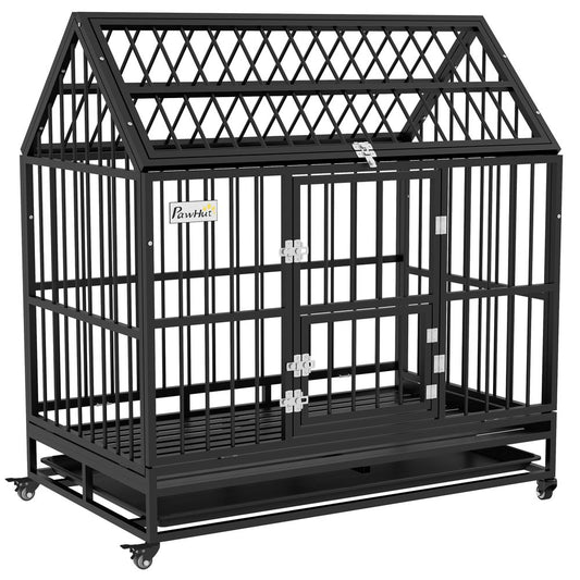 PawHut 48" Heavy Duty Dog Crate on Wheels w/ Removable Tray, Openable Top