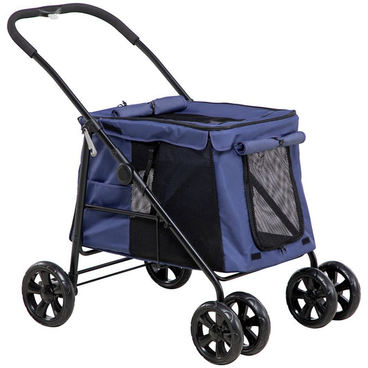 PawHut One-click Foldable Pet Stroller w/ Mesh Windows, for Small Pets - Blue