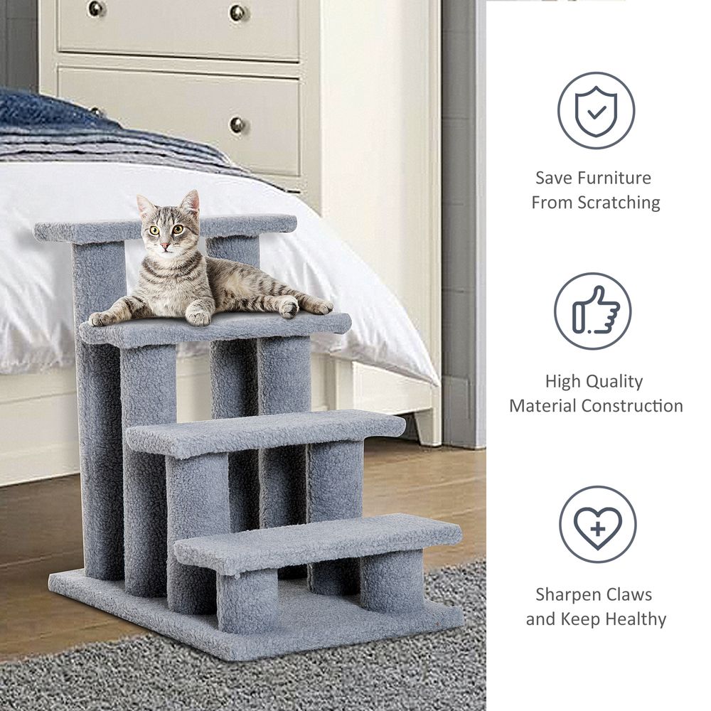 Pet Ramp Stairs 4 Steps Cat Tree Ladder Safety Steps Climbing Frame Grey