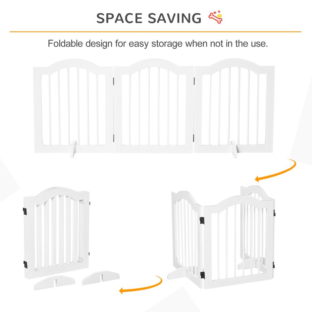 3 Panels Dog Gate w/ Support Feet Fence Safety Barrier Freestanding Wood White