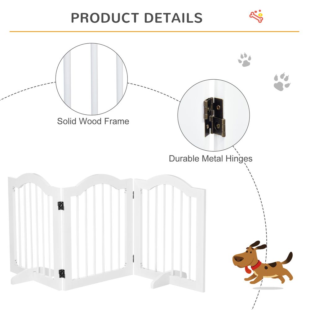 3 Panels Dog Gate w/ Support Feet Fence Safety Barrier Freestanding Wood White