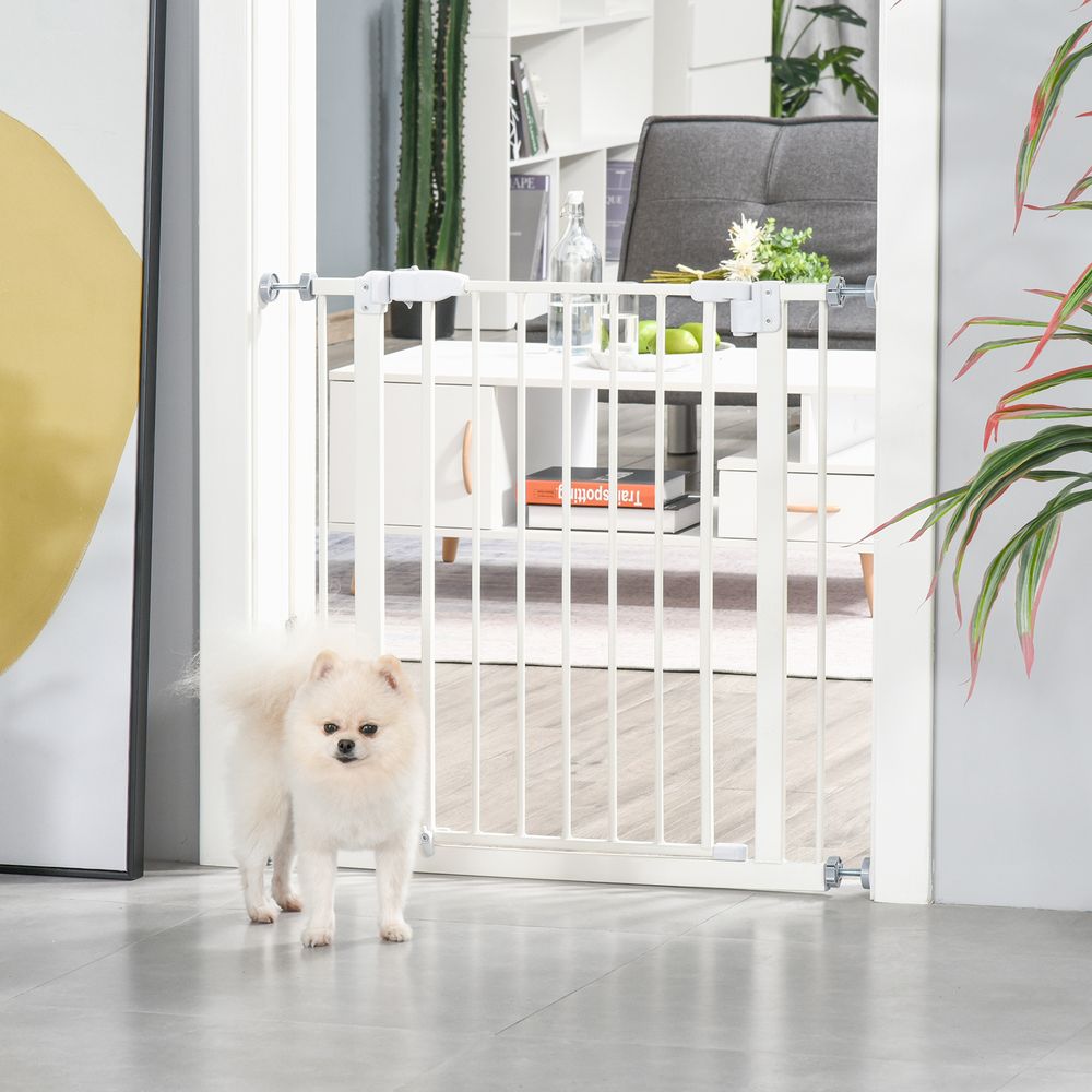 74-80cm Adjustable Metal Pet Gate Safety Barrier w/ Auto-Close Door White